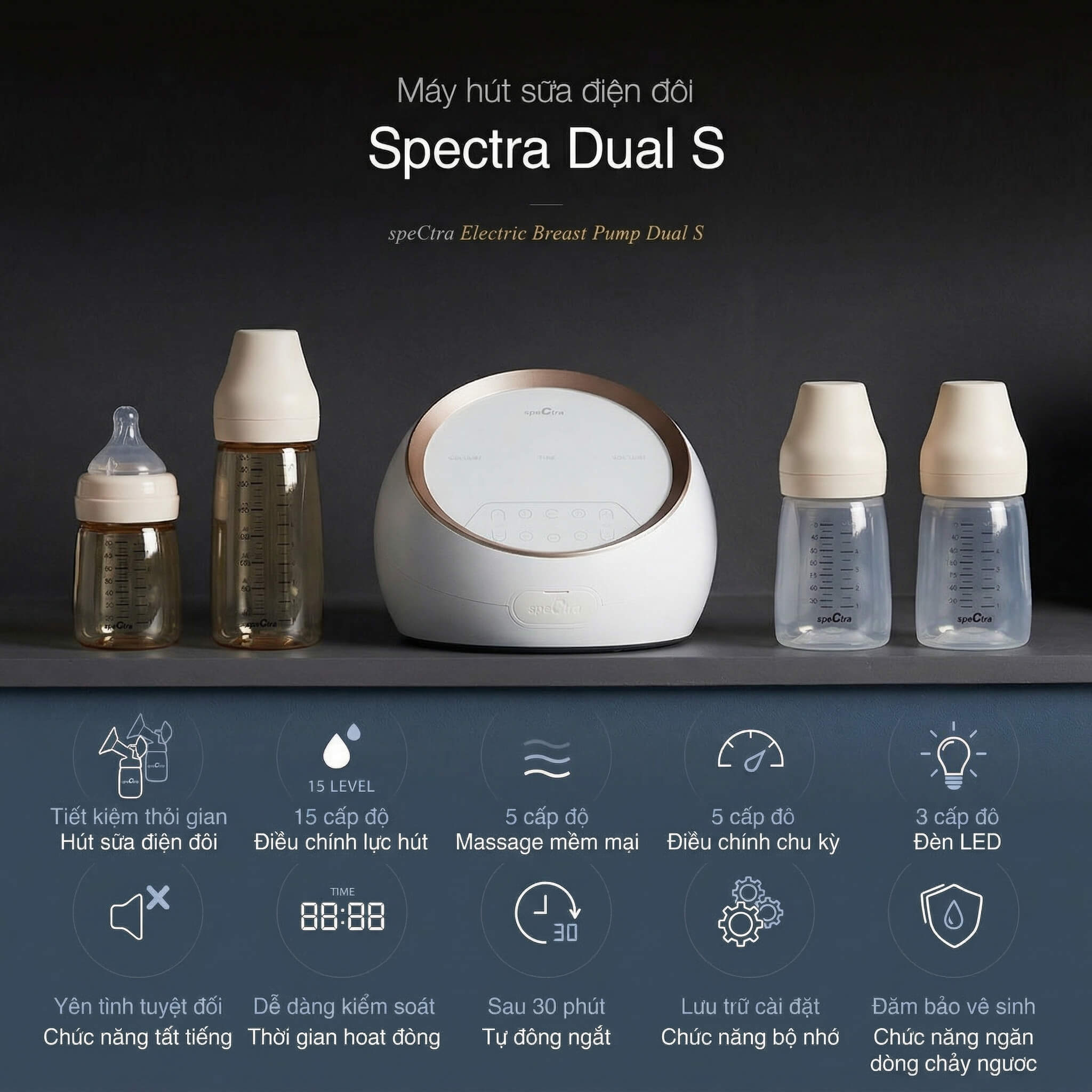 Máy Hút Sữa Spectra Dual S — Điện Đôi 2 Động Cơ Độc Lập, Chỉnh Riêng Từng Bên, Chuẩn Bệnh Viện - ảnh phụ