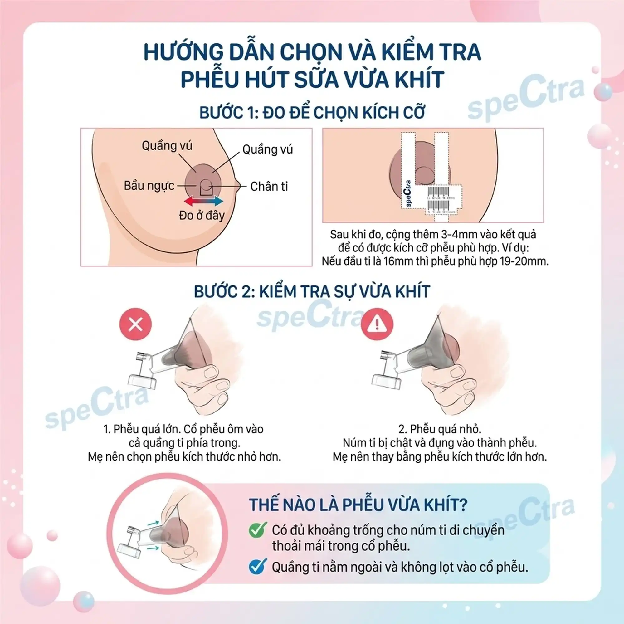 Phễu máy hút sữa Spectra size nào phù hợp với mẹ: Hướng dẫn đo núm vú chuẩn xác