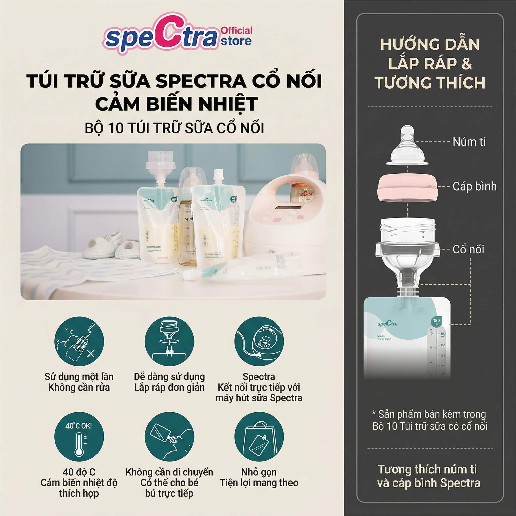 TÚI TRỮ SỮA CẢM BIẾN NHIỆT SPECTRA (KÈM PHỄU) - ảnh phụ