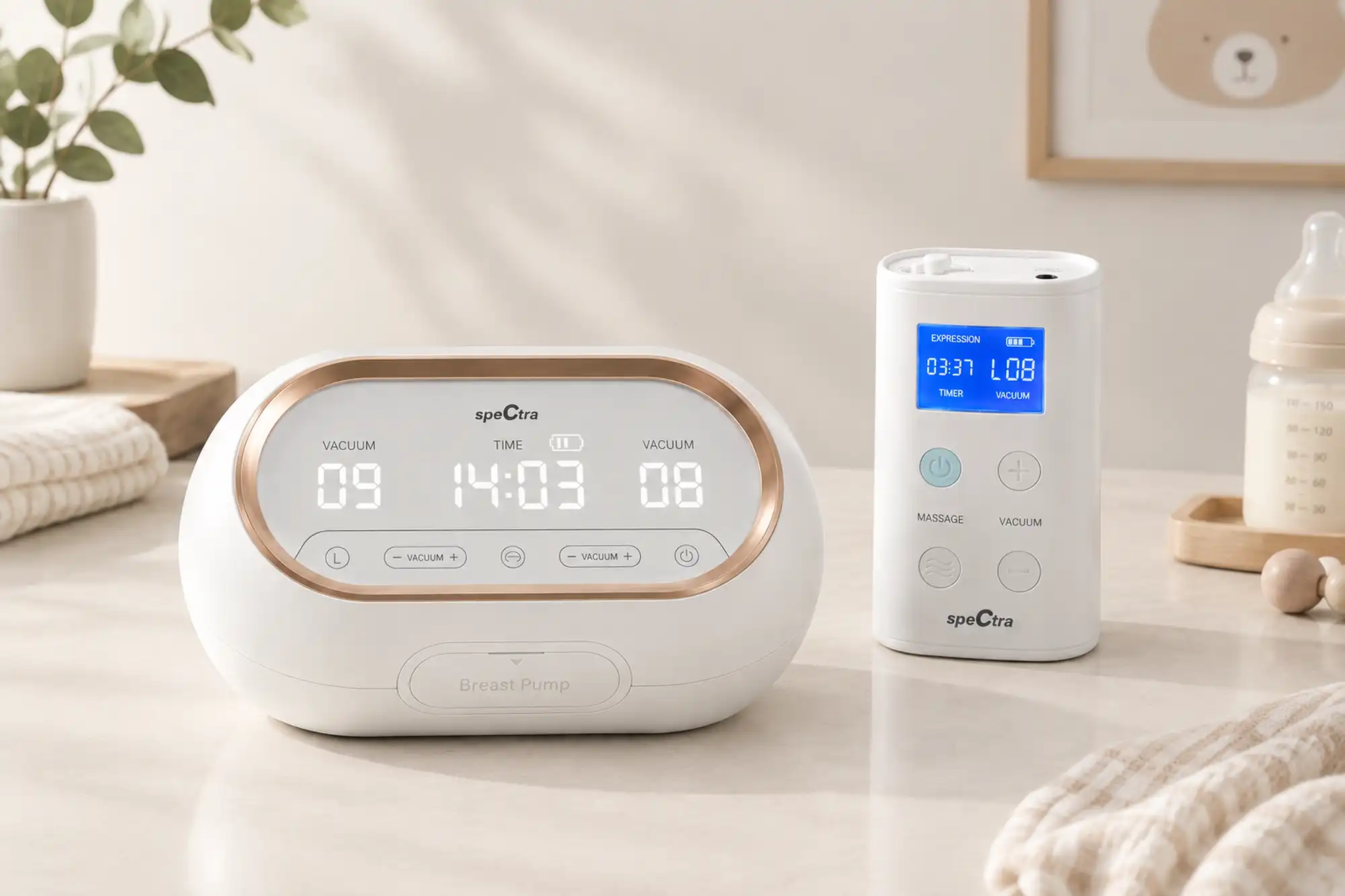 Spectra Dual Compact đang hiển thị đèn LED cảm ứng xanh dịu